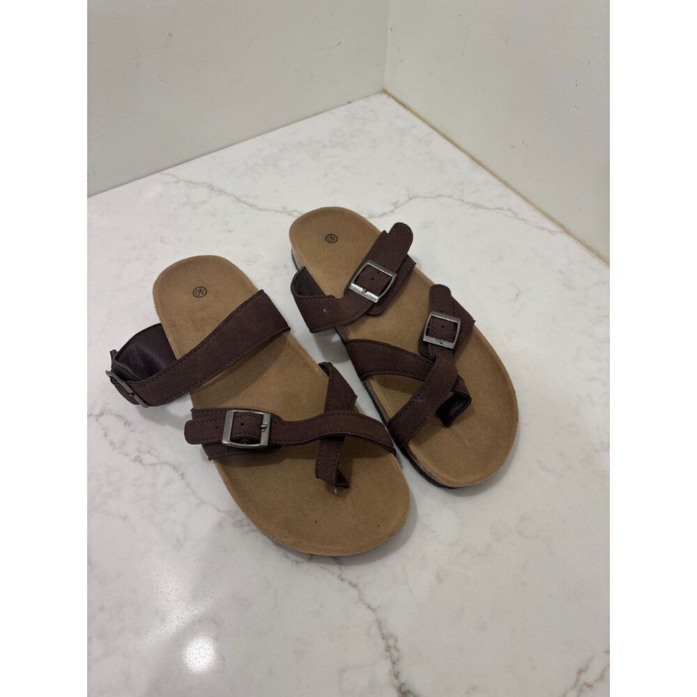 Brown Double Strap Toe Loop Sandals